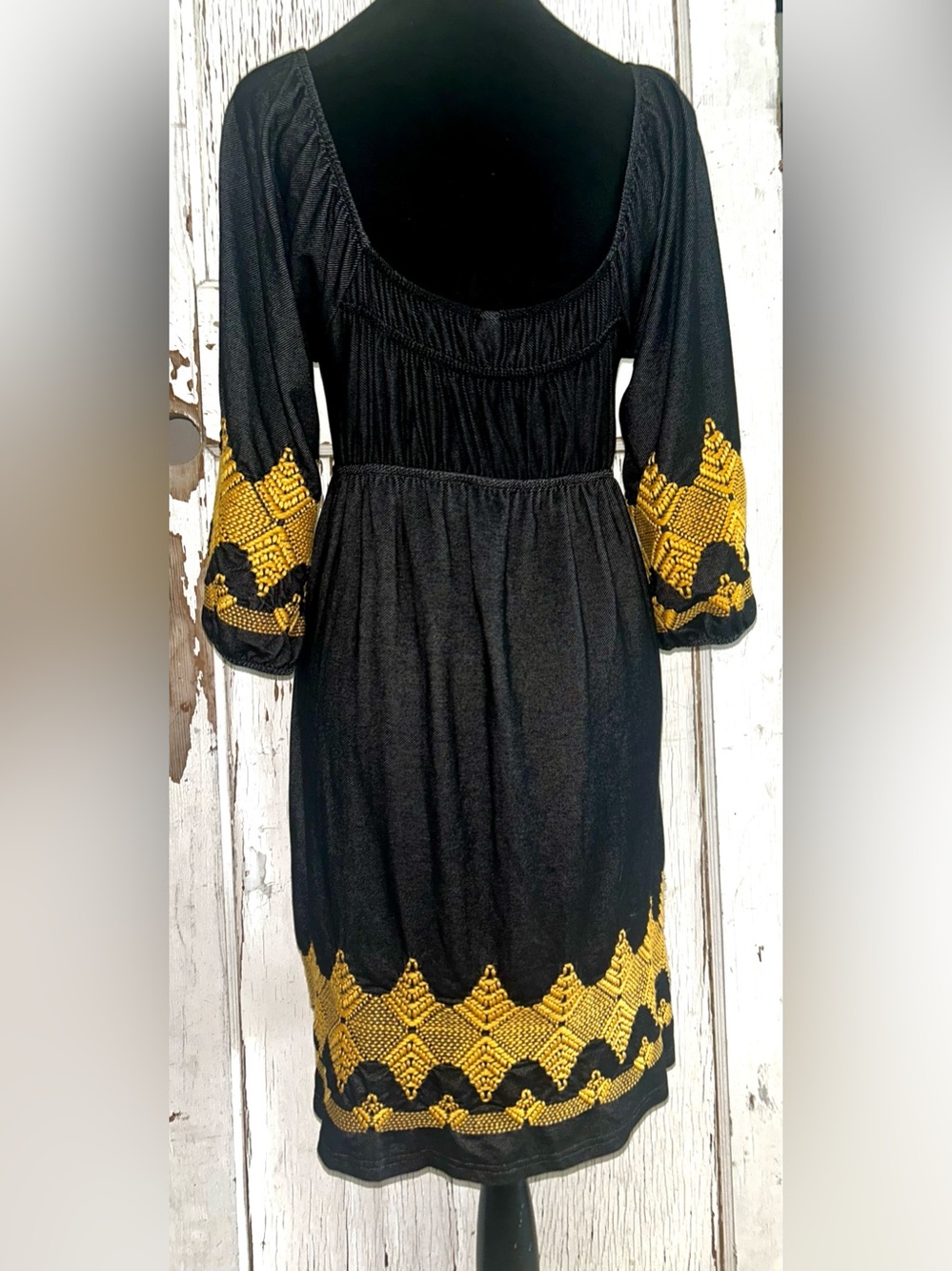Boho Black Uncle Frank Peasant-Style Mini with Gold Embroidered - Picture 10 of 10